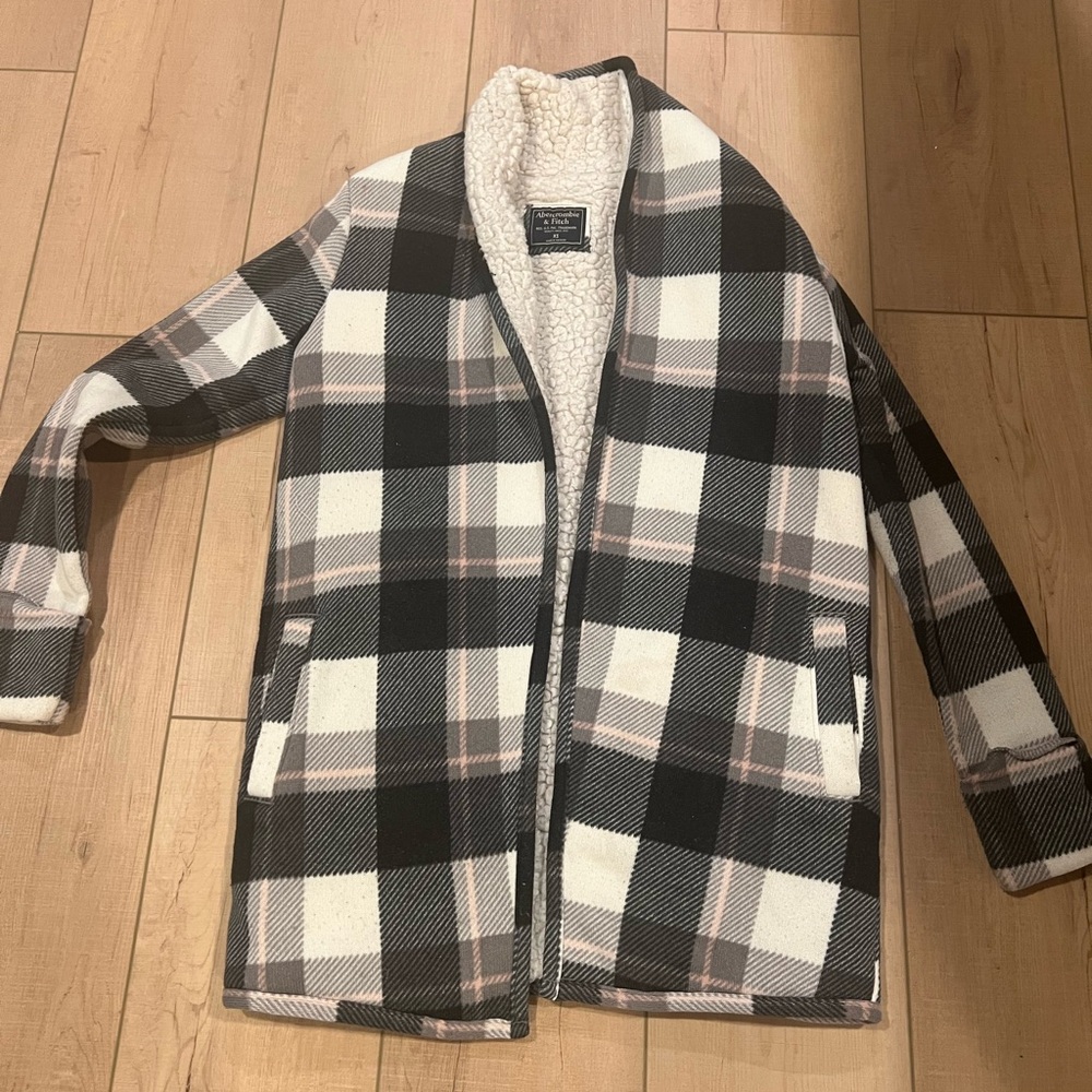 Abercrombie & Fitch Black and White Checkered Teddy Jacket